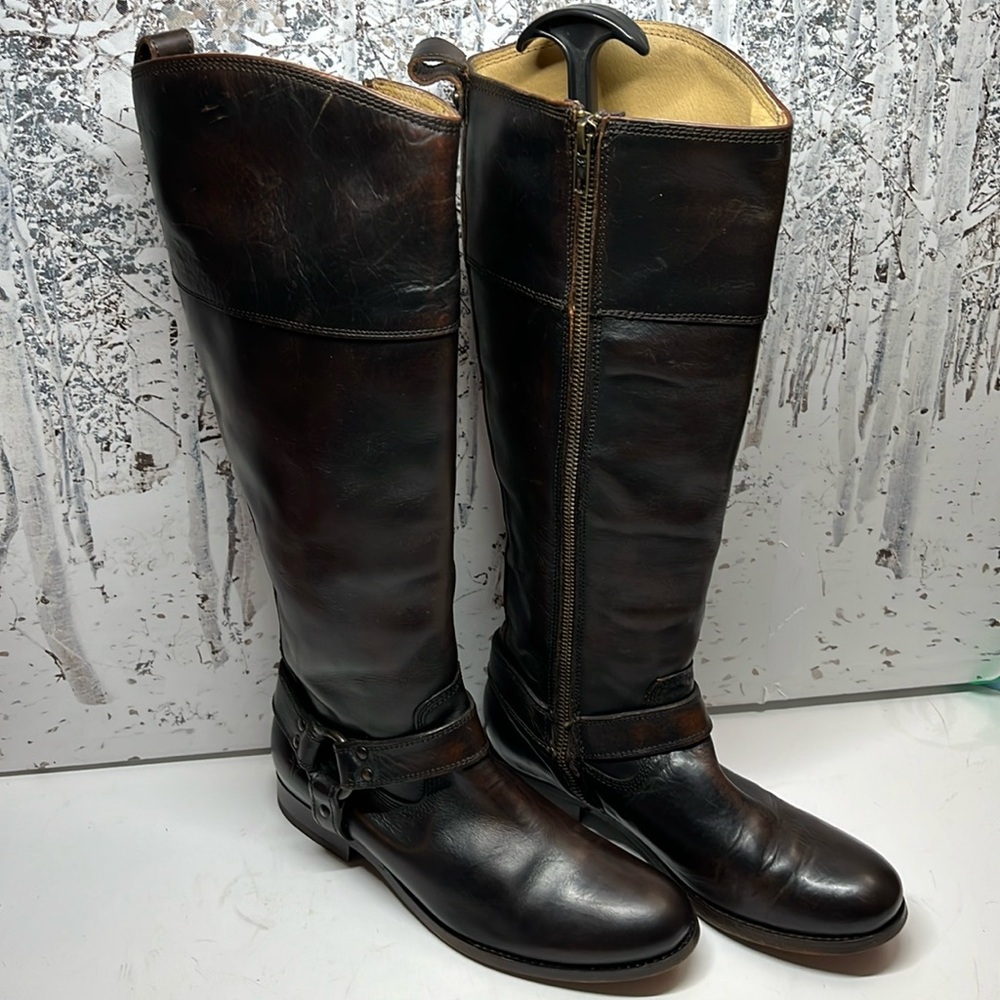 Frye Dark Brown Melissa Harness Boots sz 7 1/2 B